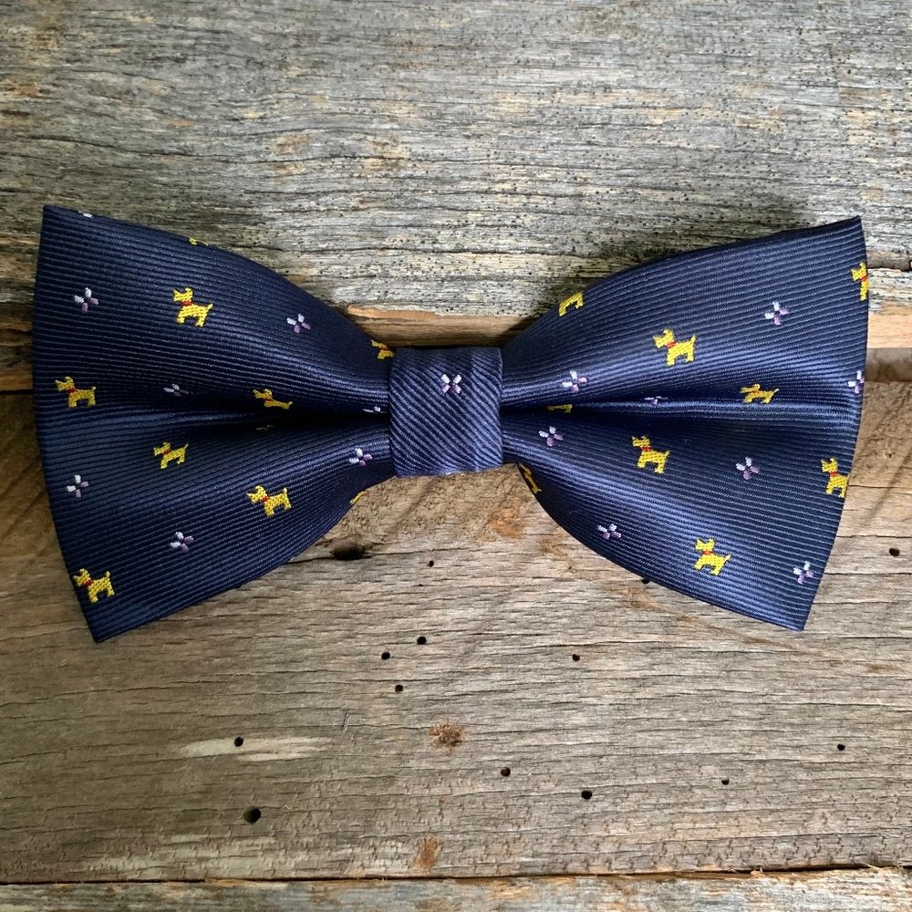 Navy Bowtie with Golden Dogs